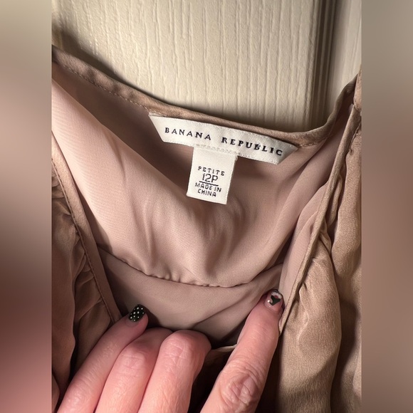 Banana Republic Beige and Dark Brown Midi Dress 100% Silk - Picture 2 of 12